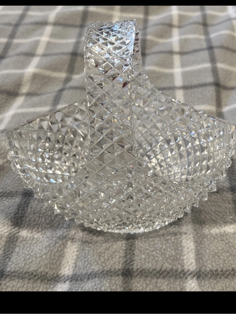 Clear Diamond-Cut Glass Basket Vase - Decorative Home Accent